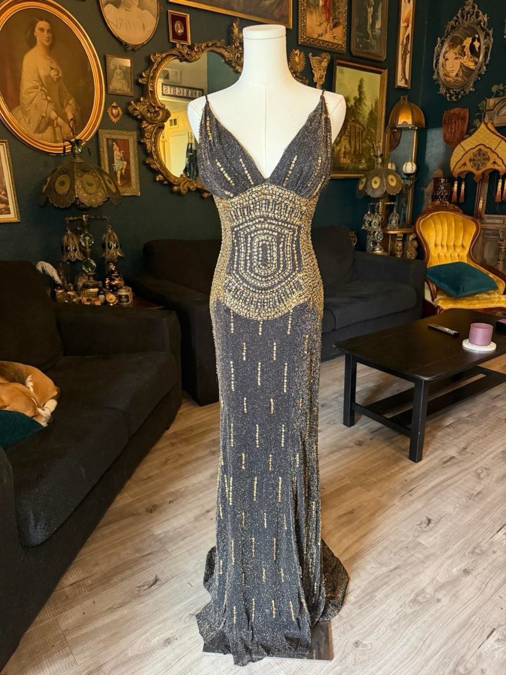 Y2K Cache Beaded Sequin Maxi Gown